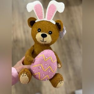 Felt Brown Teddy Bear with Pink Easter Egg